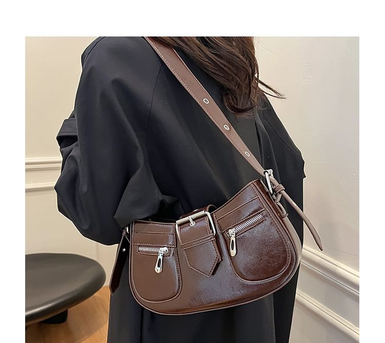 Faux Shoulder Bag Leather Buckled