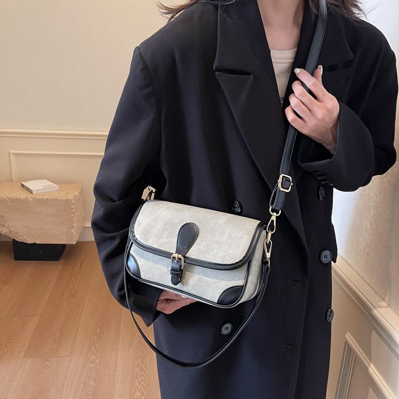 Contrast Faux Piping Crossbody Bag Leather