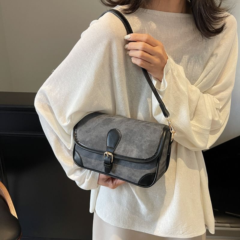 Contrast Faux Piping Crossbody Bag Leather