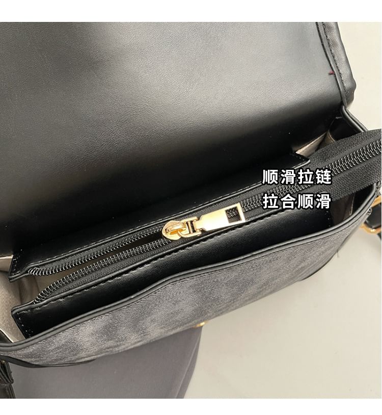 Contrast Faux Piping Crossbody Bag Leather