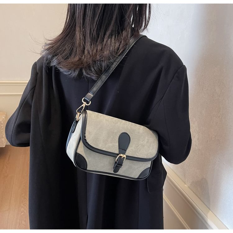 Contrast Faux Piping Crossbody Bag Leather