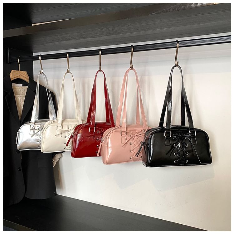 Shoulder Faux Lace-Up Bag Leather
