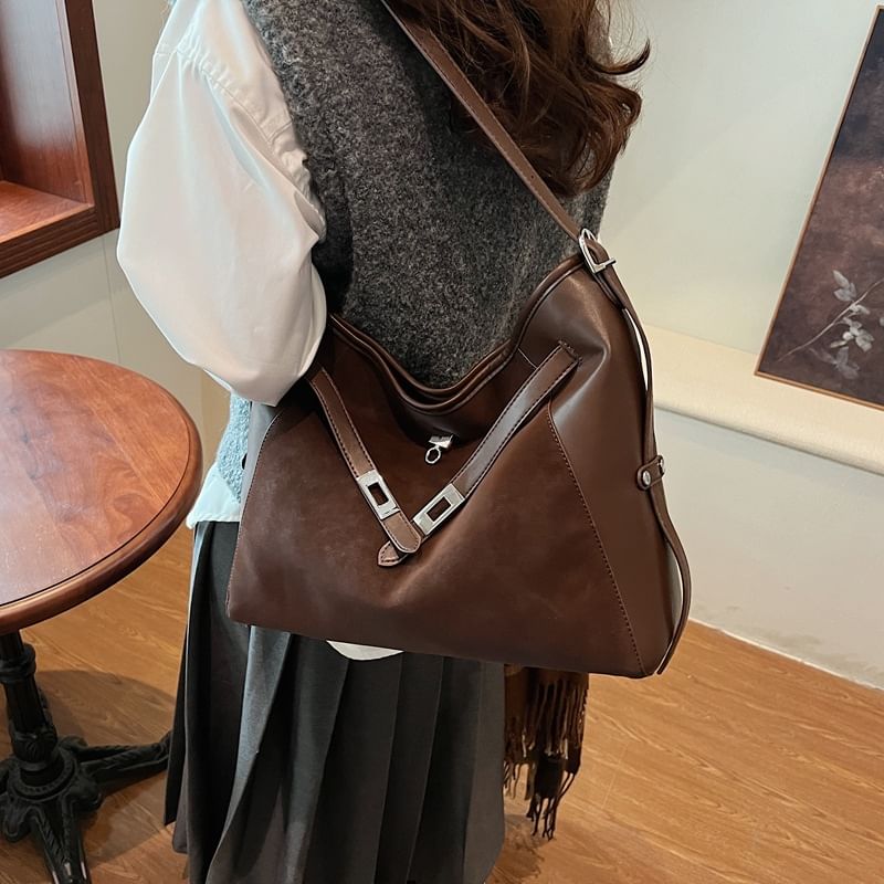 Leather Plain Tote Faux Bag