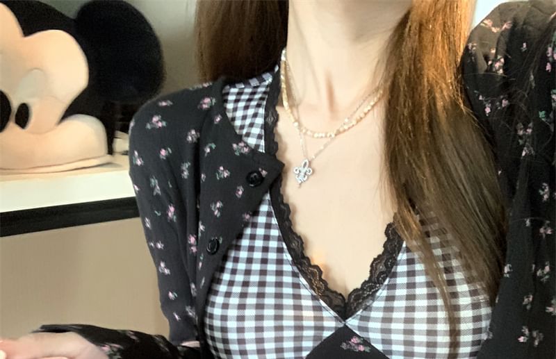 / Panel Mini Dress Plaid Cami Print Cardigan Floral Top Crop