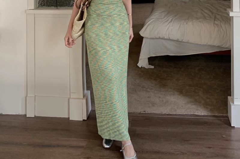Pencil Melange Knit High / Rise Skirt Maxi Top Camisole