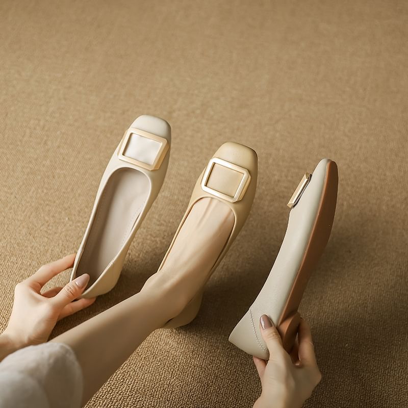 Flats Buckled Square-Toe