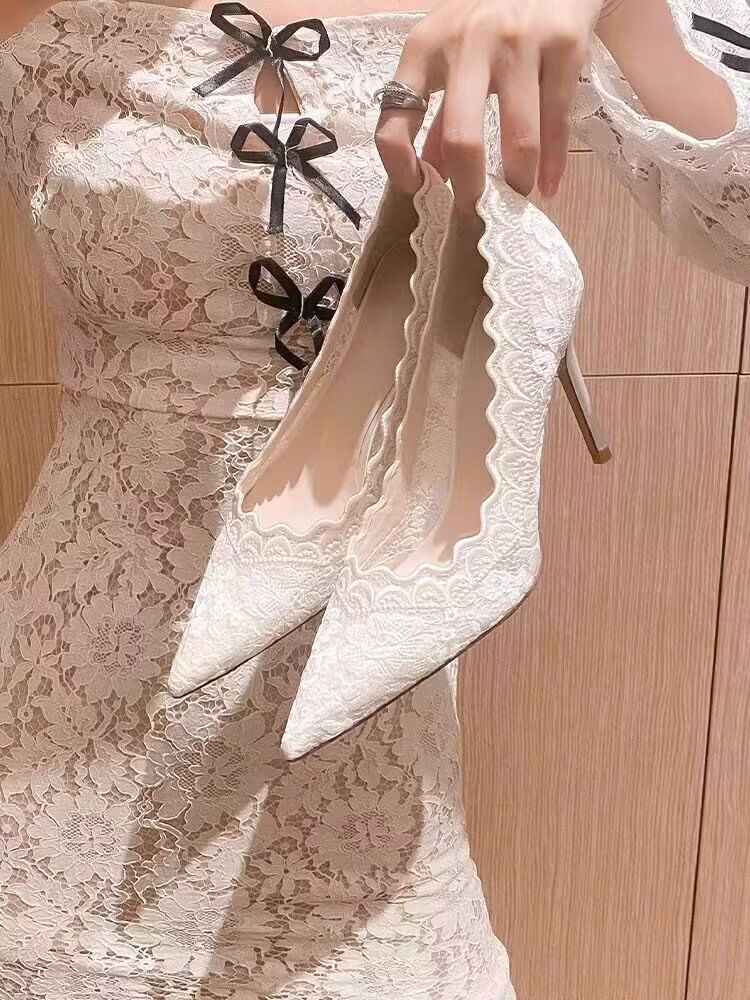 Lace Stiletto Pumps Heel