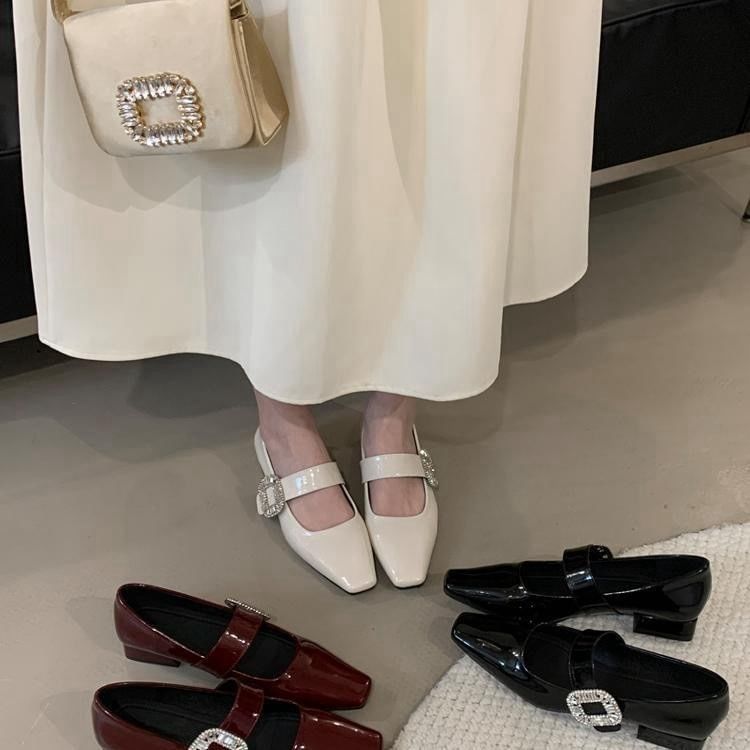 Pumps Low Mary Buckle Jane Heel Rhinestone