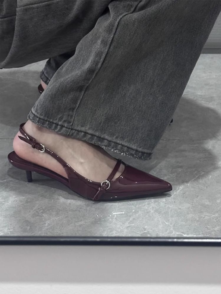 Low Heel Buckle Stiletto Pumps