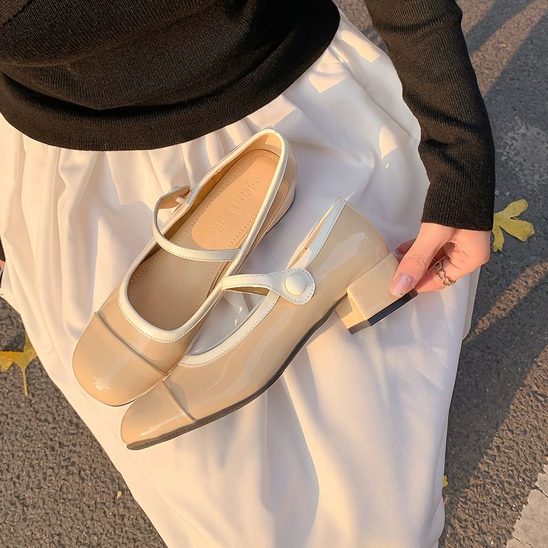 Block Mary Contrast Pumps Heel Jane Trim