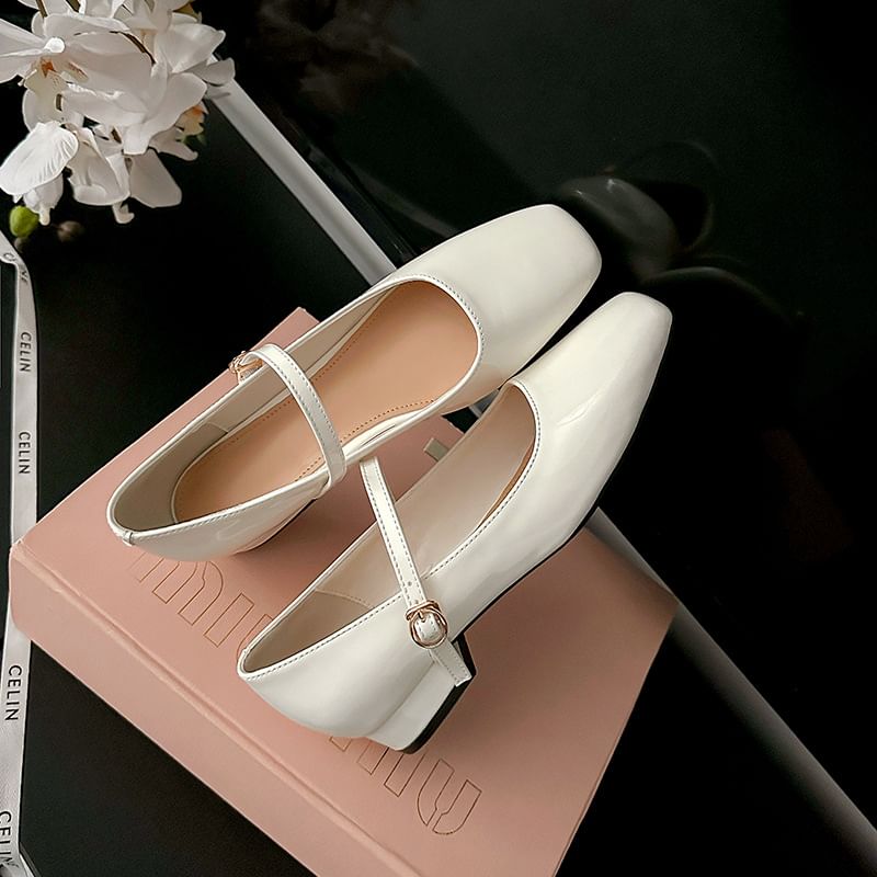 Shoes Heel Toe Chunky Jane Mary Square