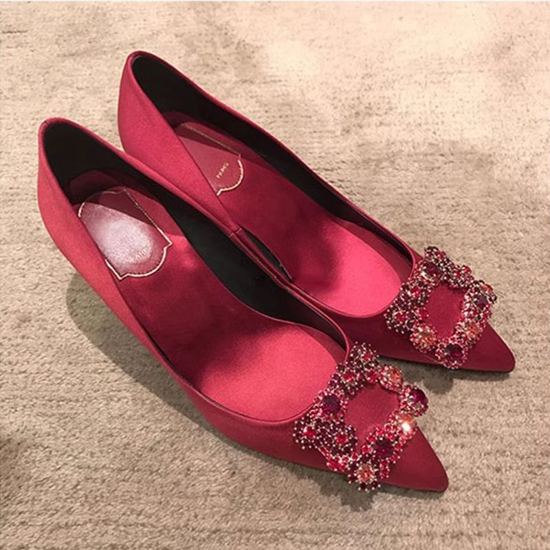 Kitten Rhinestone Pointed Pumps Heel