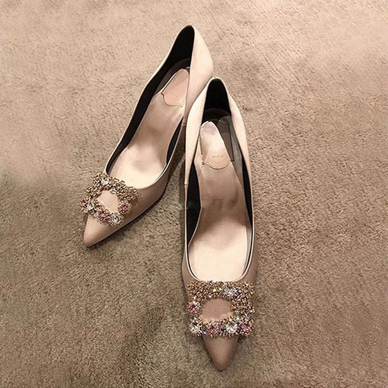 Kitten Rhinestone Pointed Pumps Heel