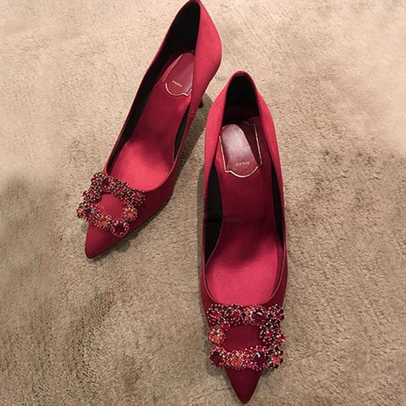 Kitten Rhinestone Pointed Pumps Heel