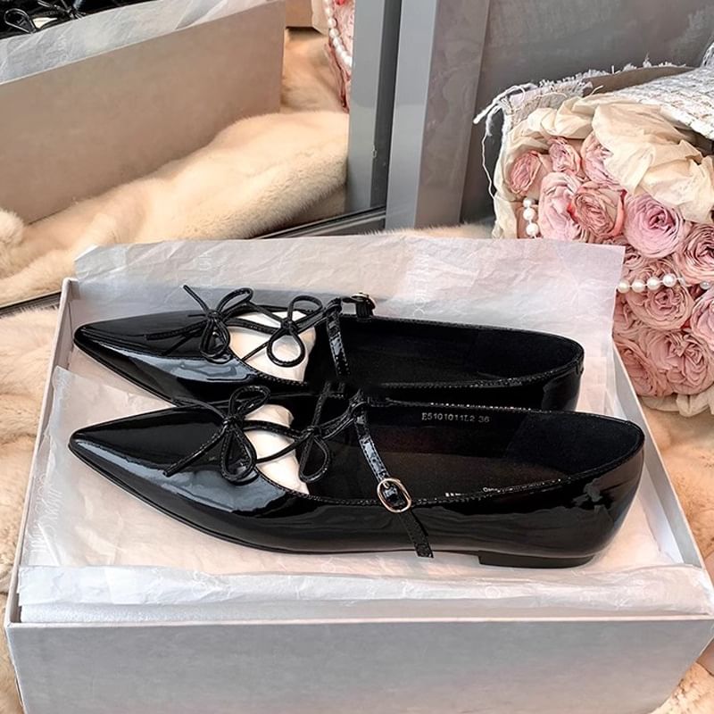 Flats Mary Jane Pointed Bow
