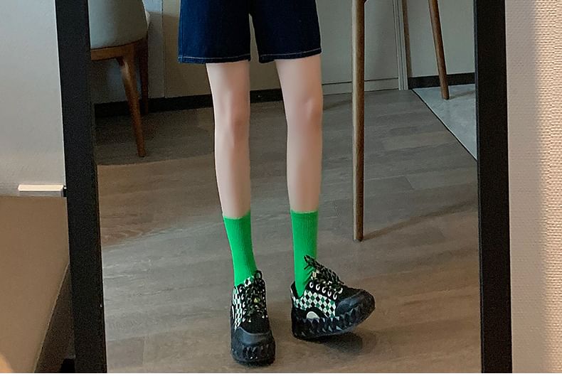 Shorts High Waist Plain Denim