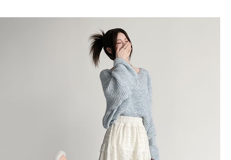 Panel Lace A-Line High Waist Plain Midi Skirt