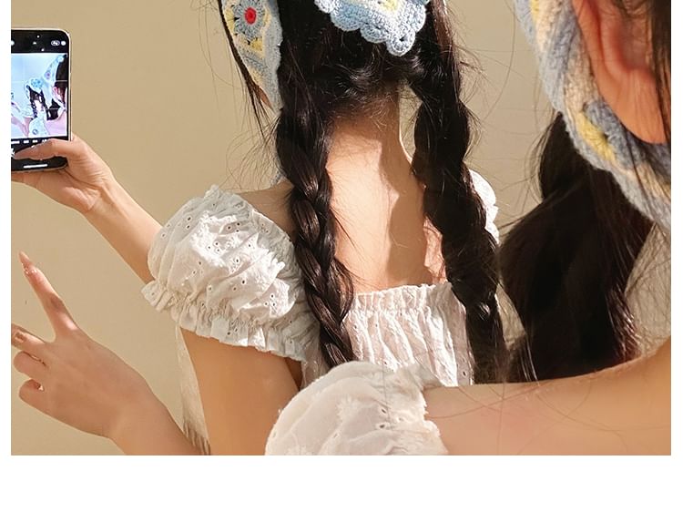 Head Scarf Floral Plaid Knit Triangle