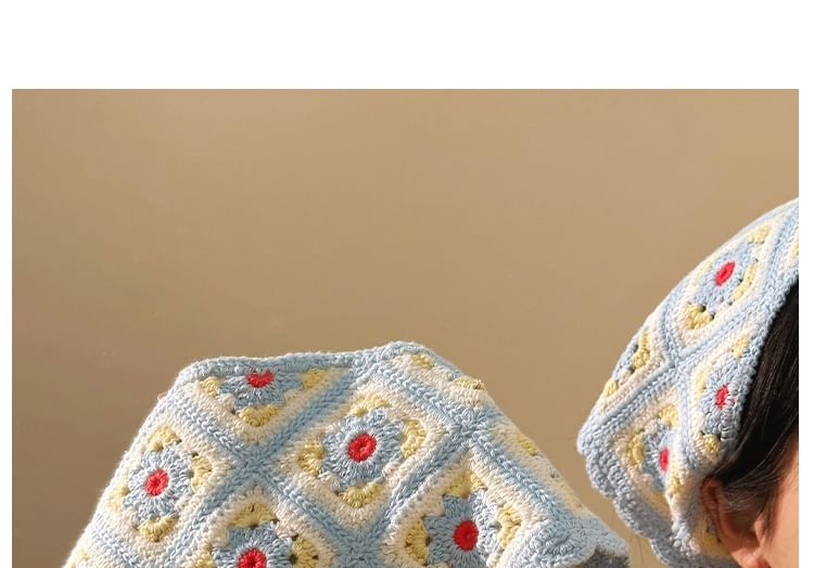 Head Scarf Floral Plaid Knit Triangle