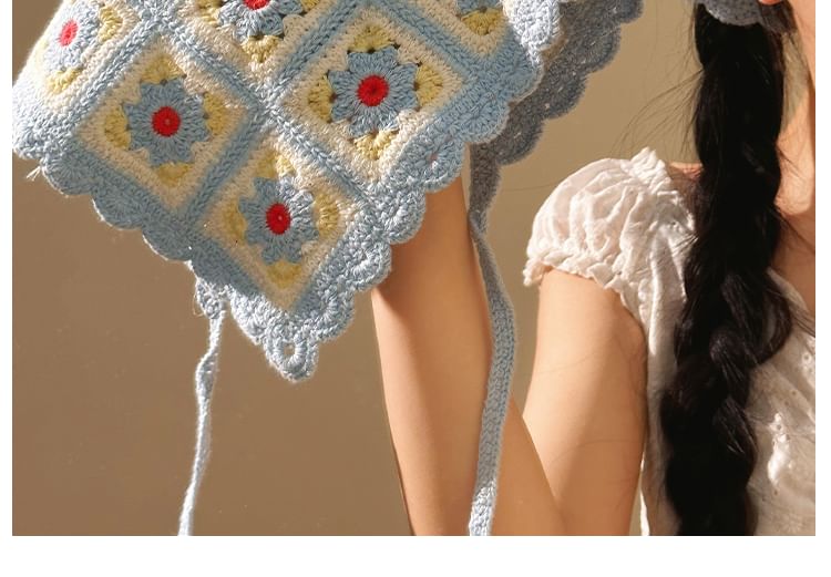 Head Scarf Floral Plaid Knit Triangle