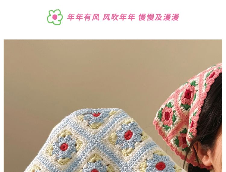 Head Scarf Floral Plaid Knit Triangle