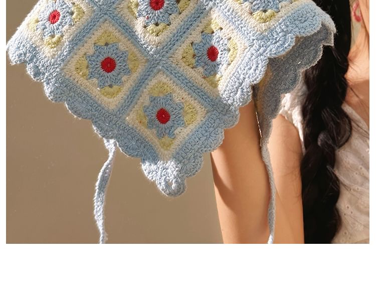 Head Scarf Floral Plaid Knit Triangle