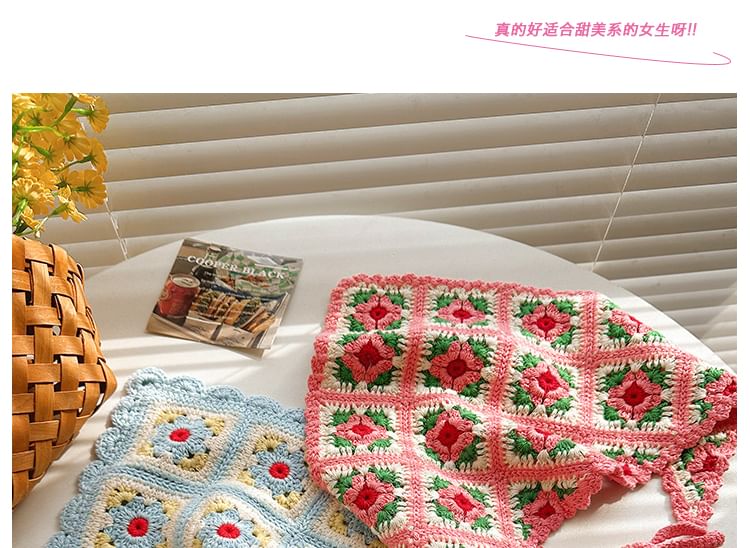 Head Scarf Floral Plaid Knit Triangle