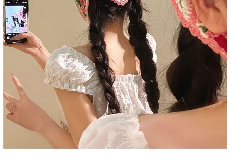 Knit Floral Head Triangle Scarf Plaid