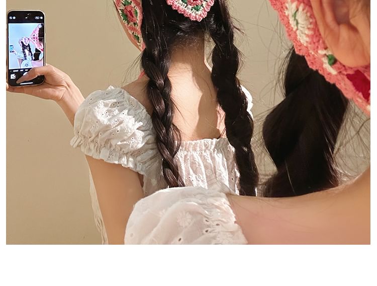 Knit Floral Head Triangle Scarf Plaid