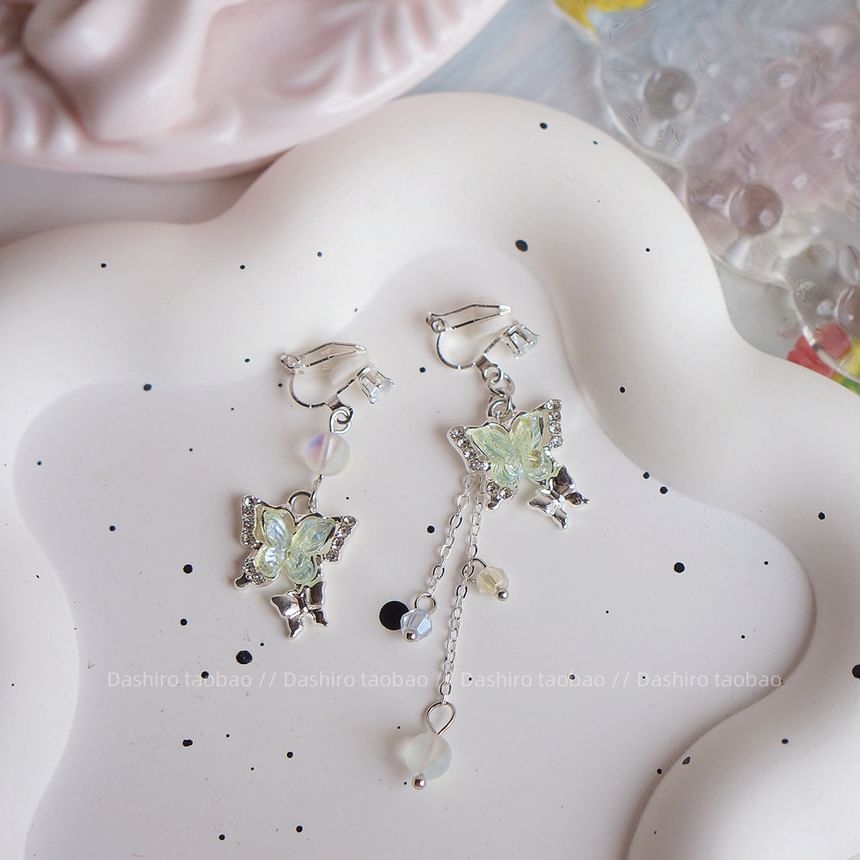 / Butterfly Clip Beaded Earring Dangle On