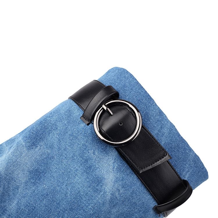 Washed Block Boots Short Heel Thong Denim