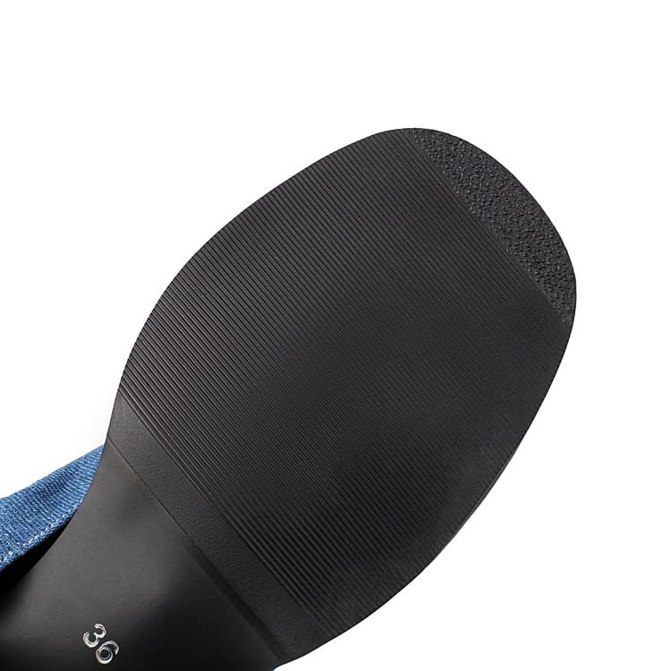 Washed Block Boots Short Heel Thong Denim