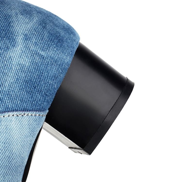 Washed Heel Denim Tall Chunky Thong Boots