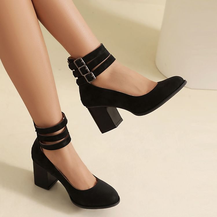 Jane Round Chunky Mary Pumps Toe Heel