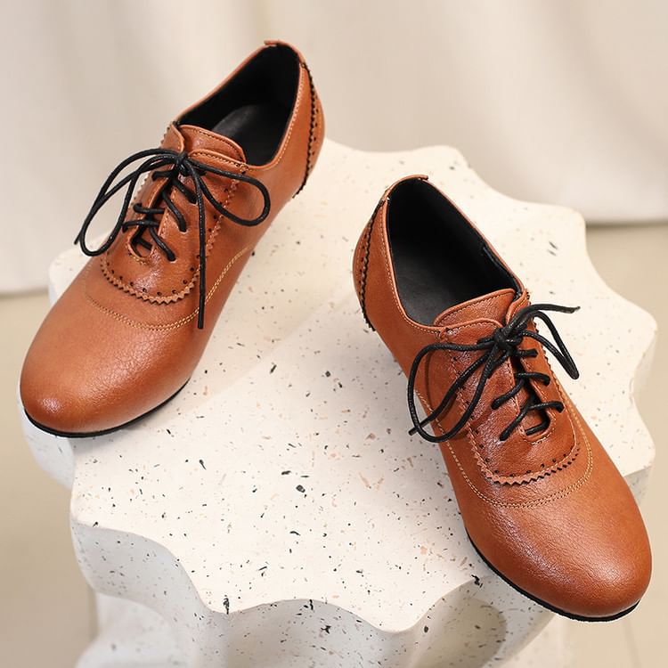 Low Heel Lace-Up Shoes Brogue Plain