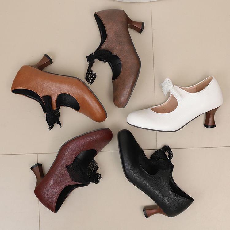 Heel Pumps Low Mary Plain Lace Jane