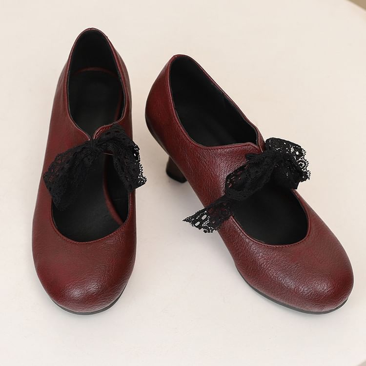 Heel Pumps Low Mary Plain Lace Jane