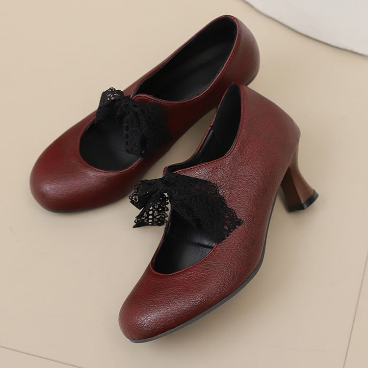 Heel Pumps Low Mary Plain Lace Jane