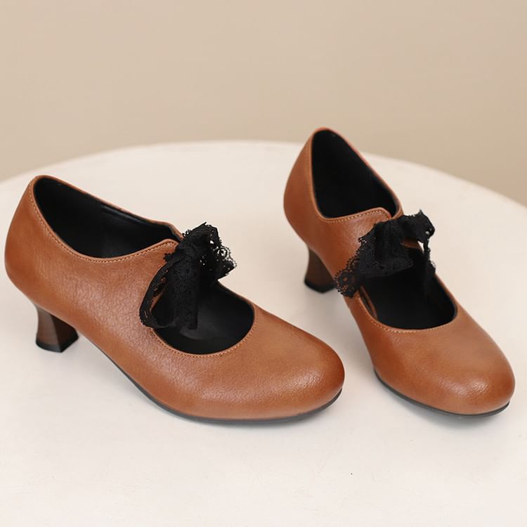 Heel Pumps Low Mary Plain Lace Jane