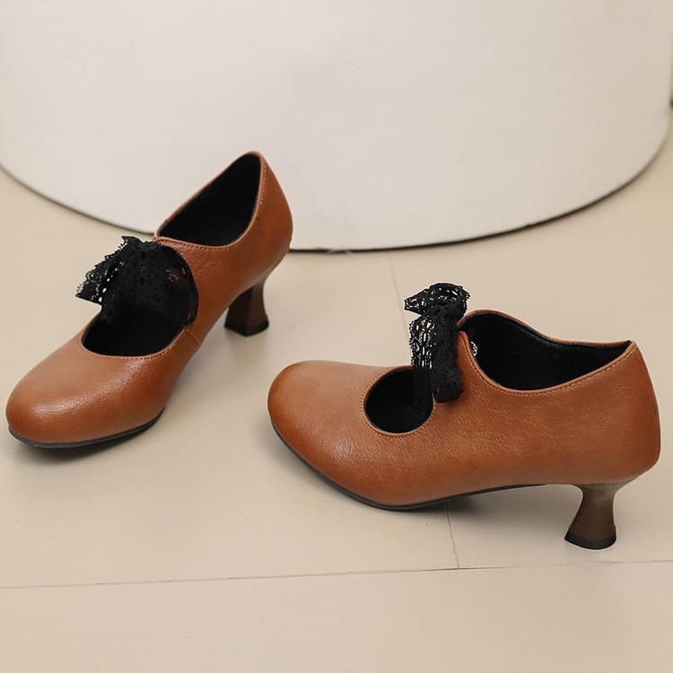 Heel Pumps Low Mary Plain Lace Jane