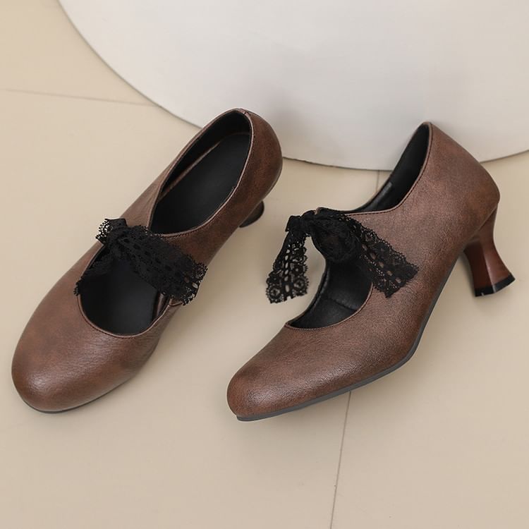 Heel Pumps Low Mary Plain Lace Jane