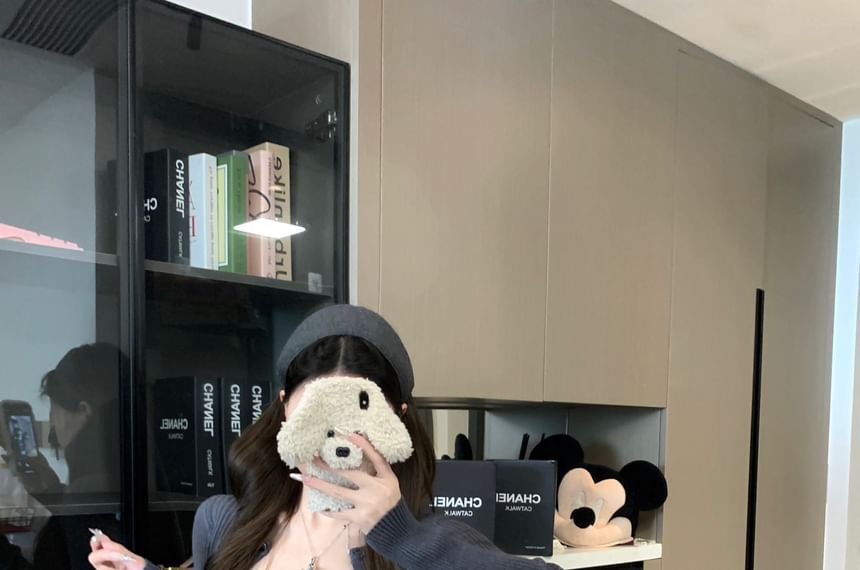 Top Camisole Studded Set: Knit Waist Ribbed + Shorts High Cardigan Crop