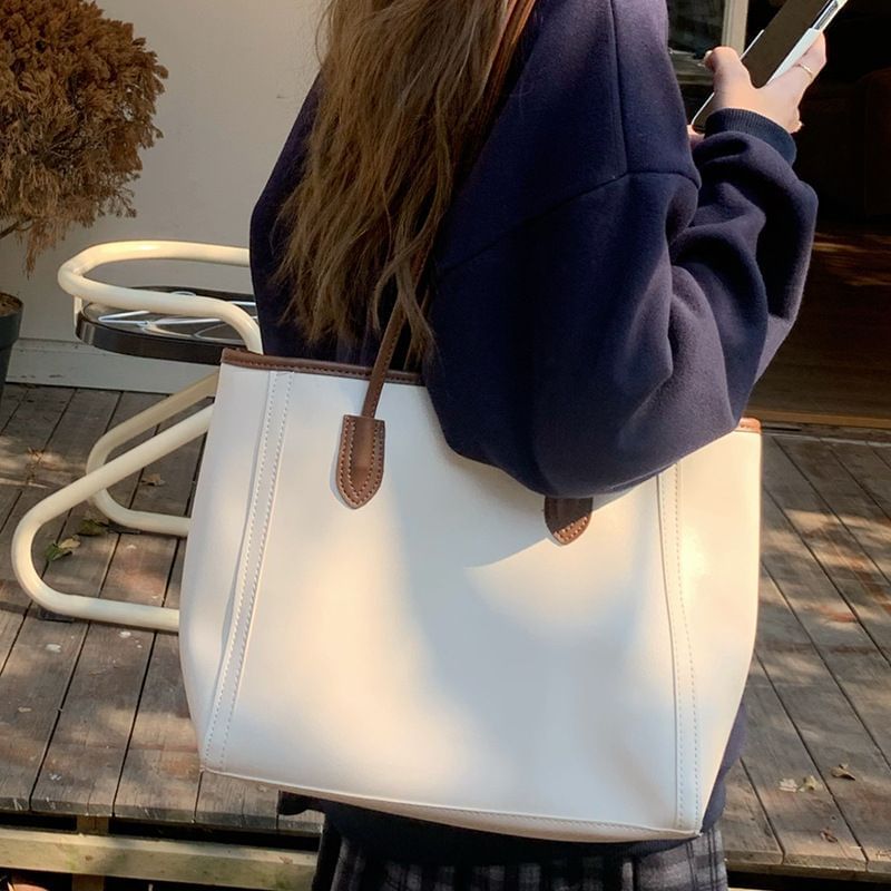 Tote Leather Plain Bag Faux