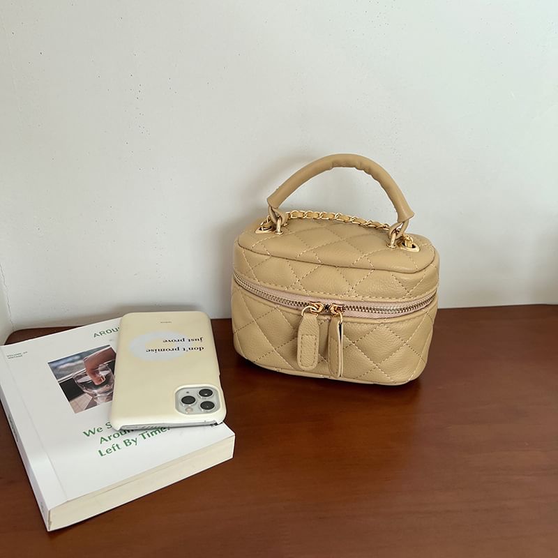 Leather Plain Quilted Bag Faux Zip Crossbody