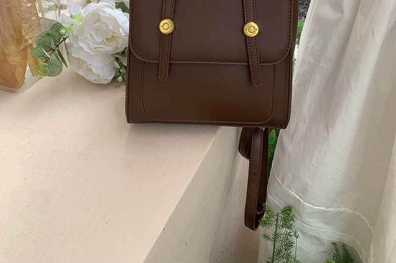 Leather Flap Faux Plain Backpack