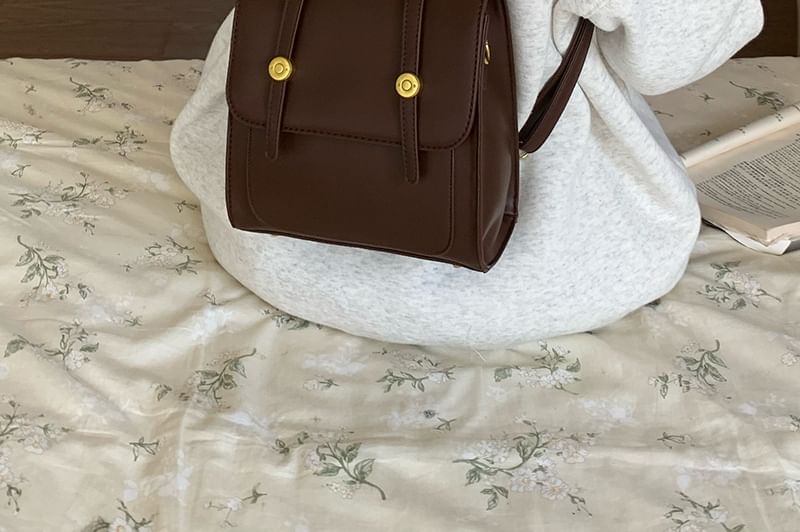 Leather Flap Faux Plain Backpack
