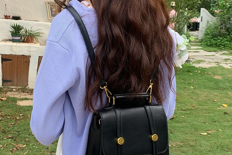 Leather Flap Faux Plain Backpack