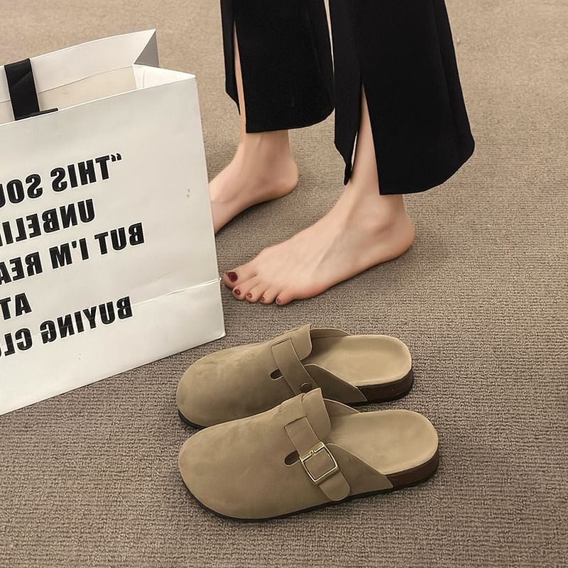 Buckled Platform Mules Plain