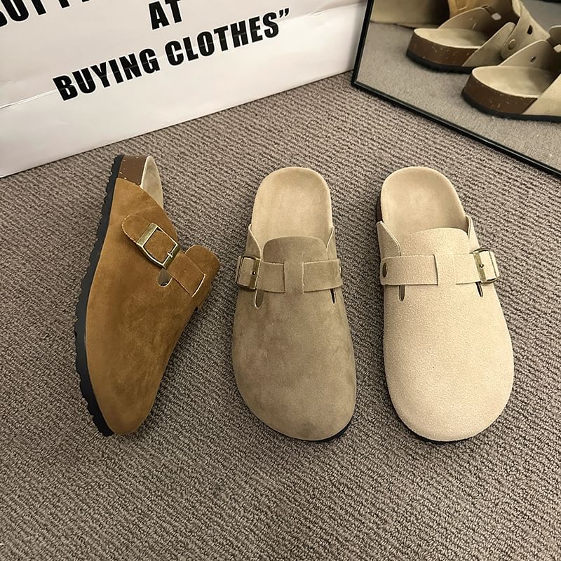 Buckled Platform Mules Plain