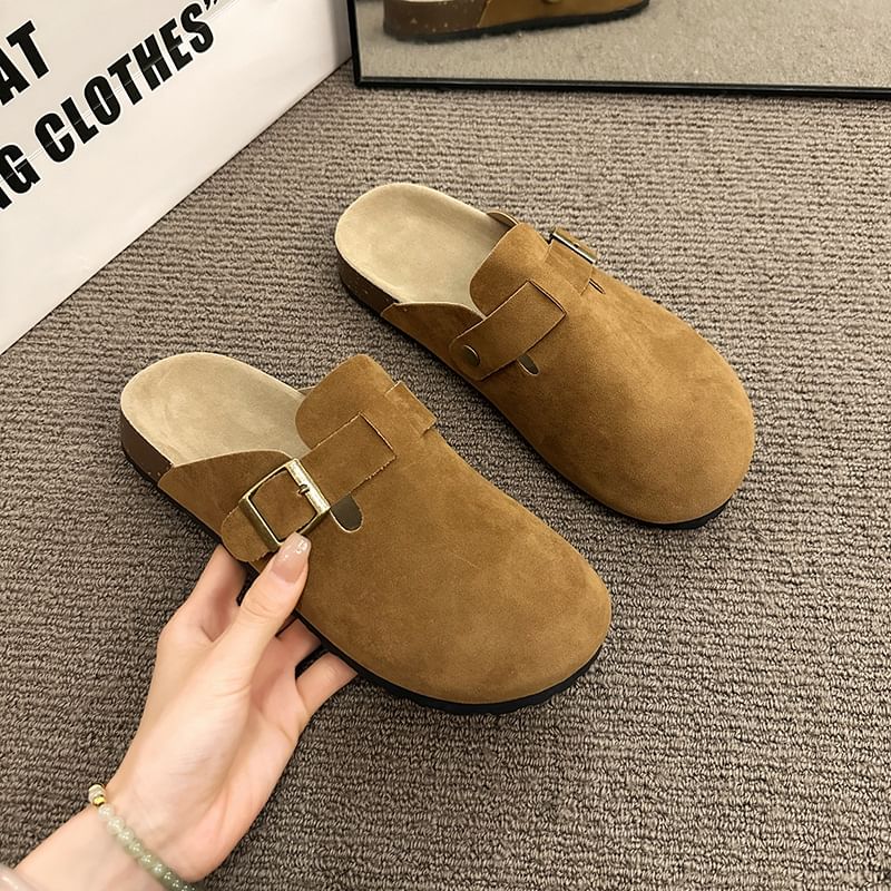 Buckled Platform Mules Plain